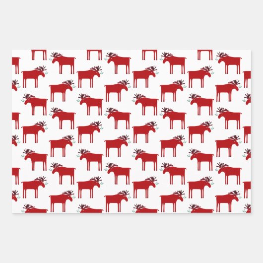 Funny Moose Holiday Red und White Geschenkpapier Set (Vorderseite 3)
