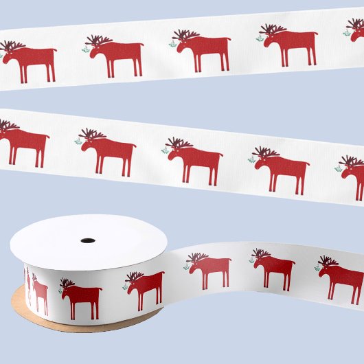 Funny Moose Holiday Red und White Satinband