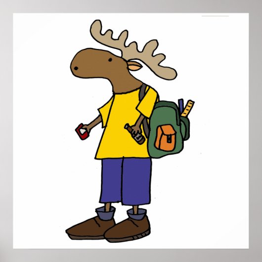 Funny Moose mit Rucksack zurück zum Cartoon der Sc Poster (Vorne)