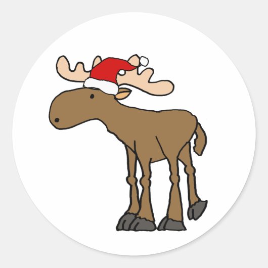 Funny Moose mit Weihnachtsmannmütze Weihnachts-Car Runder Aufkleber (Vorderseite)