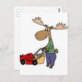 Funny Moose Mowing Lawn Cartoon Postkarte (Vorne/Hinten)
