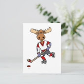 Funny Moose Playing Ice Hockey Cartoon Postkarte (Stehend Vorderseite)
