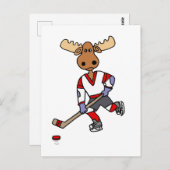 Funny Moose Playing Ice Hockey Cartoon Postkarte (Vorne/Hinten)
