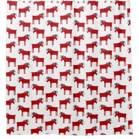 Funny Moose Red und White Holiday Duschvorhang (Vorderseite)