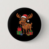 Funny Moose Santa Hat Animals Lovers Ugly Christma Button (Vorderseite)