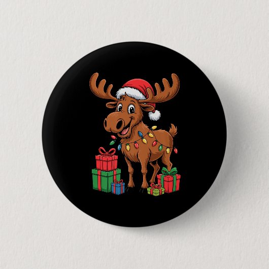 Funny Moose Santa Hat Animals Lovers Ugly Christma Button (Vorderseite)