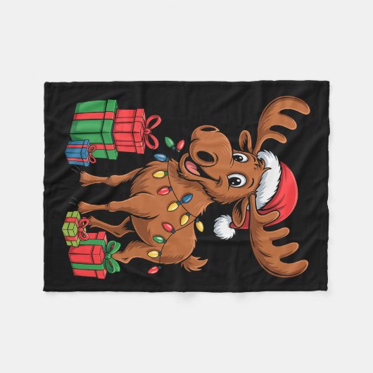 Funny Moose Santa Hat Animals Lovers Ugly Christma Fleecedecke (Vorderseite (Horizontal))
