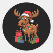 Funny Moose Santa Hat Animals Lovers Ugly Christma Runder Aufkleber (Vorderseite)