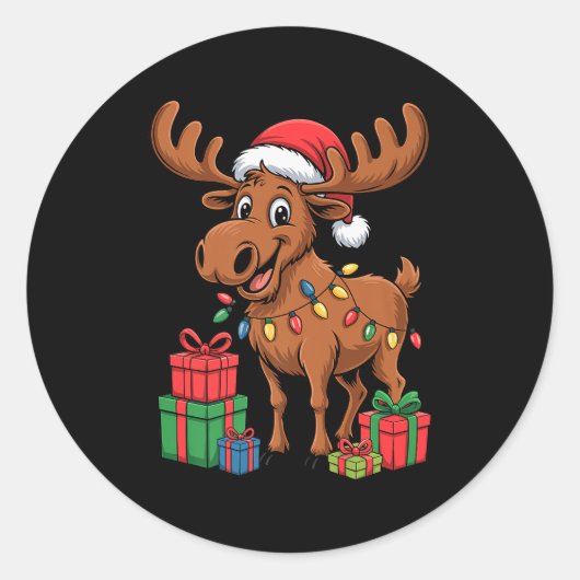 Funny Moose Santa Hat Animals Lovers Ugly Christma Runder Aufkleber (Vorderseite)