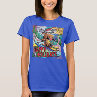 Funny Moose Ski Happy Holidays Weihnachten T-Shirt