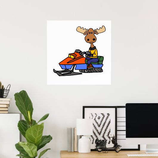 Funny Moose Snowmobiling Poster (Heimbüro)
