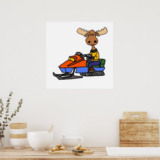 Funny Moose Snowmobiling Poster (Küche)