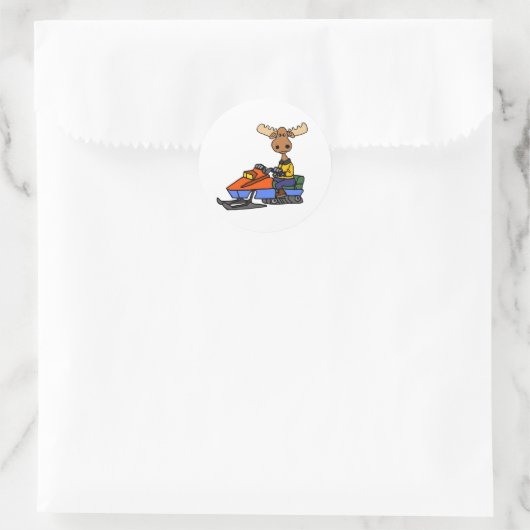 Funny Moose Snowmobiling Runder Aufkleber (Tasche)