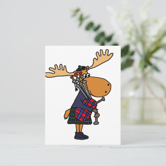Funny Moose Spielen Bagpipe Art Postkarte (Stehend Vorderseite)