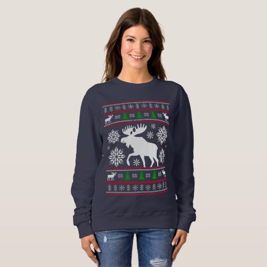 FUNNY MOOSE UGLY XMAS SWEATER CHRISTMAS SWEATSHIRT (Vorne ganz)
