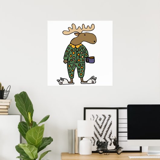 Funny Moose Wearing Polka Dot Pajamas Poster (Heimbüro)
