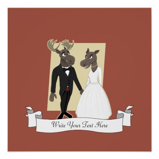 Funny Moose Wedding Cartoon Poster (Vorderseite)