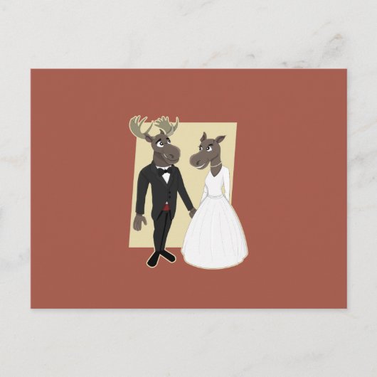 Funny Moose Wedding Cartoon Postkarte (Vorderseite)