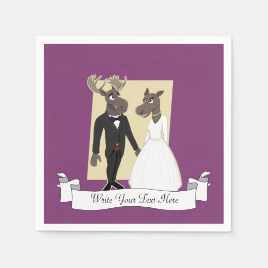 Funny Moose Wedding Cartoon Serviette (Vorderseite)
