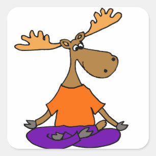 Funny Moose Yoga Art Quadratischer Aufkleber