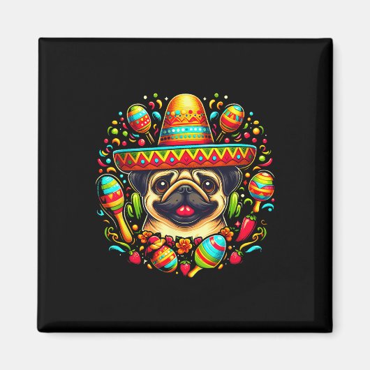 Funny Mops Cinco De Mayo Niedlicher Mexikanischer Magnet (Vorne)