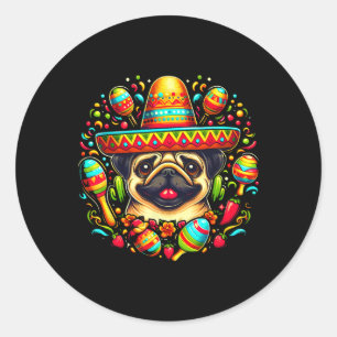Funny Mops Cinco De Mayo Niedlicher Mexikanischer Runder Aufkleber