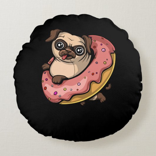 Funny Mops Dog Donut Lover Pet Rundes Kissen (Vorderseite)