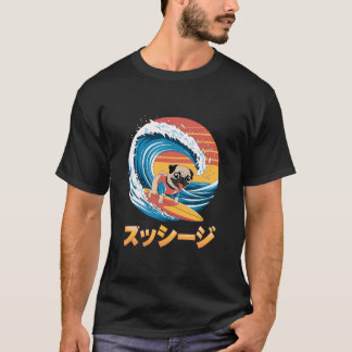 Funny Mops Dog Japanisch Kanagawa Wave T-Shirt