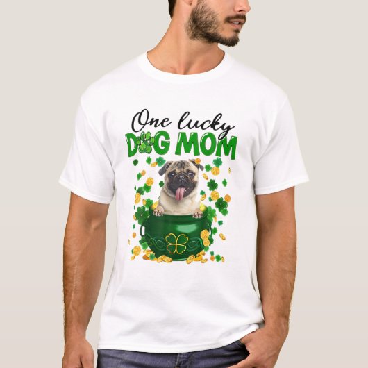 Funny Mops Dog Mama Irish Green Kleeblatt St Patri T-Shirt (Vorderseite)