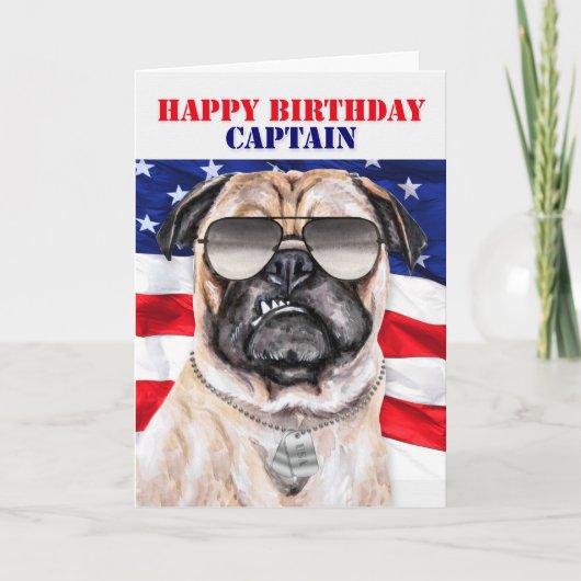 Funny Mops Dog Military Captain Birthday Karte (Vorderseite)