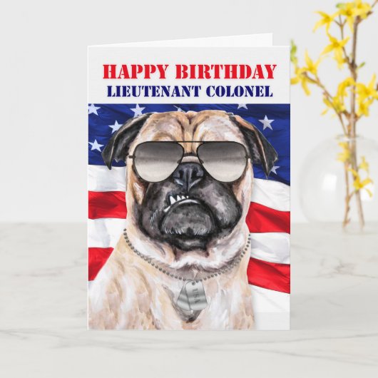 Funny Mops Dog Military Lieutenant Colonel Birthda Karte (Gelbe Blume)