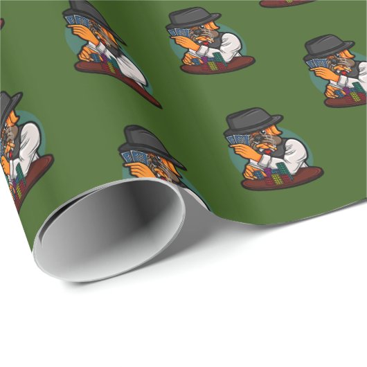 Funny Mops Dog Playing Black Jack 21 Rauchen Geschenkpapier (Rolleneckpunkt)