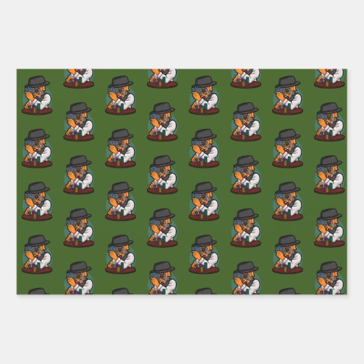 Funny Mops Dog Playing Black Jack 21 Rauchen Geschenkpapier Set (Vorderseite 3)