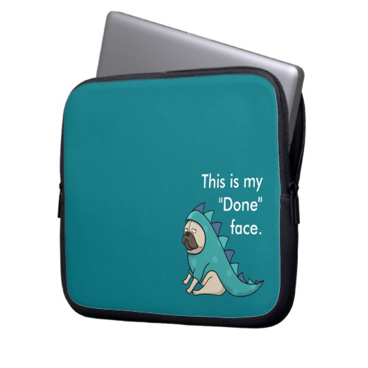 Funny Mops Dog Pugasaurus ist "Fertig" Laptopschutzhülle (Vorderseite Links)