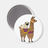 Funny Mops Dog Riding Llama Cartoon Magnet (Vorderseite/Rückseite)