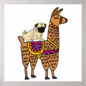 Funny Mops Dog Riding Llama Cartoon Poster (Vorne)