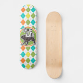 Funny Mops; farbenfrohe Raute Muster Skateboard (Vorderseite)