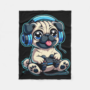Funny Mops Gamer Dog Gaming Mops Möpsen Videospiel Fleecedecke