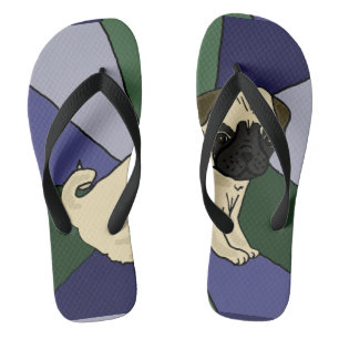 Funny Mops Hund Abstrakte Art Flip Flops Badesandalen
