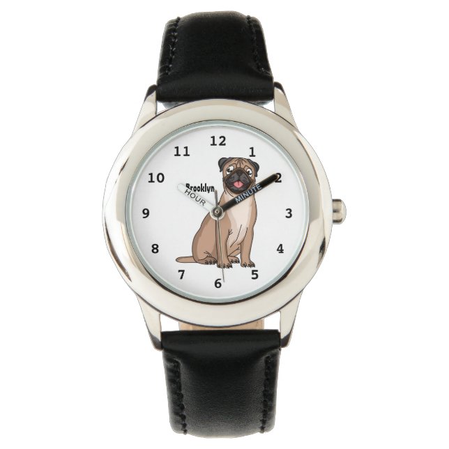 Funny Mops Hund Cartoon Illustration Armbanduhr (Vorderseite)