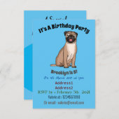 Funny Mops Hund Cartoon Illustration Einladung (Vorne/Hinten)