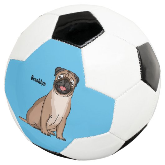 Funny Mops Hund Cartoon Illustration Fußball (Dreiviertel)