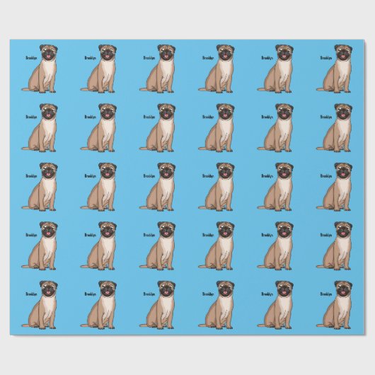 Funny Mops Hund Cartoon Illustration Geschenkpapier (Flach)