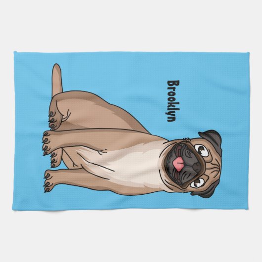 Funny Mops Hund Cartoon Illustration Geschirrtuch (Horizontal)