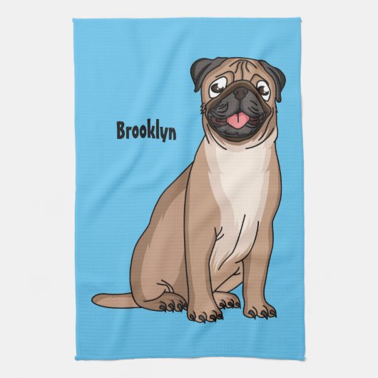 Funny Mops Hund Cartoon Illustration Geschirrtuch (Vertikal)