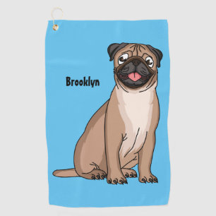 Funny Mops Hund Cartoon Illustration Golfhandtuch