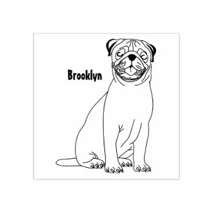 Funny Mops Hund Cartoon Illustration Gummistempel