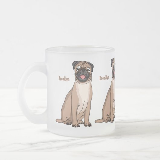 Funny Mops Hund Cartoon Illustration Mattglastasse (Links)