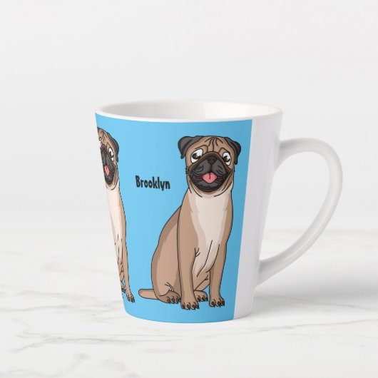 Funny Mops Hund Cartoon Illustration Milchtasse (Rechts)