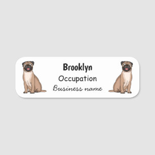 Funny Mops Hund Cartoon Illustration Namensschild